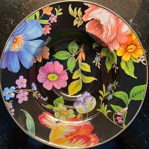Mackenzie-Child’s Black Floral Decorative Enameled Bowl with Multicolor Blooms